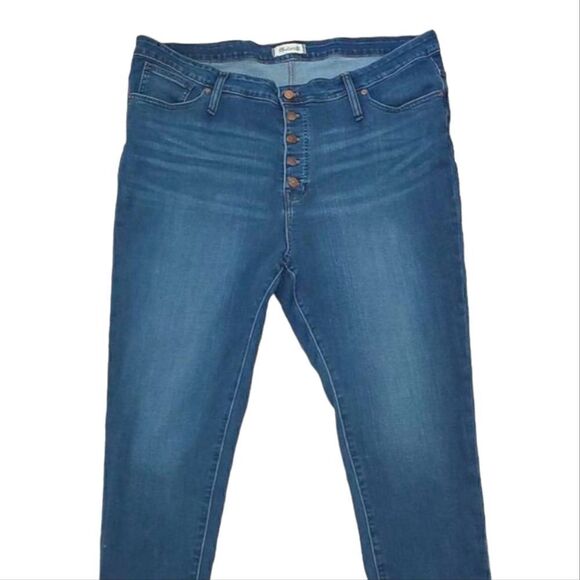 Madewell Mid-rise Skinny Jeans Women's Size 36 Blue Exposed Button Fly Raw Hem - Picture 6 of 17